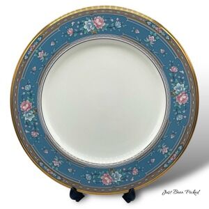 Noritake Dinner Plate 10.5" Grand Terrace 9757 Floral Teal Gold Trim Bone China